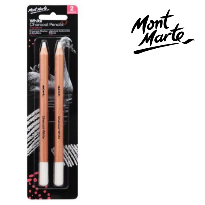 Mont Marte White Charcoal Pencils Lge Hex 2pc