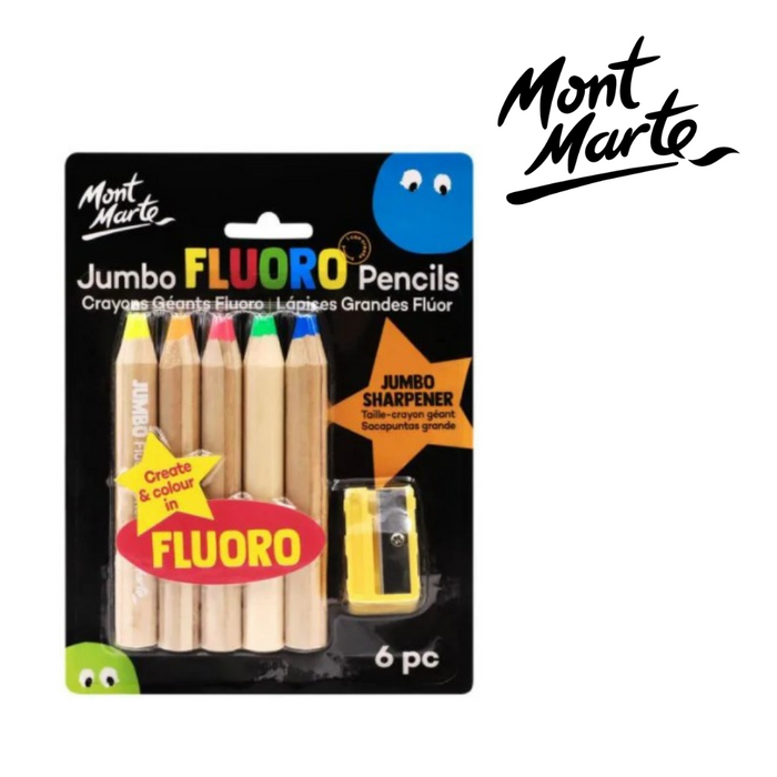 Mont Marte Jumbo Fluoro Pencils with Sharpener 6pc