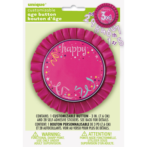 Confetti Bday Badge With Stickers - Pink