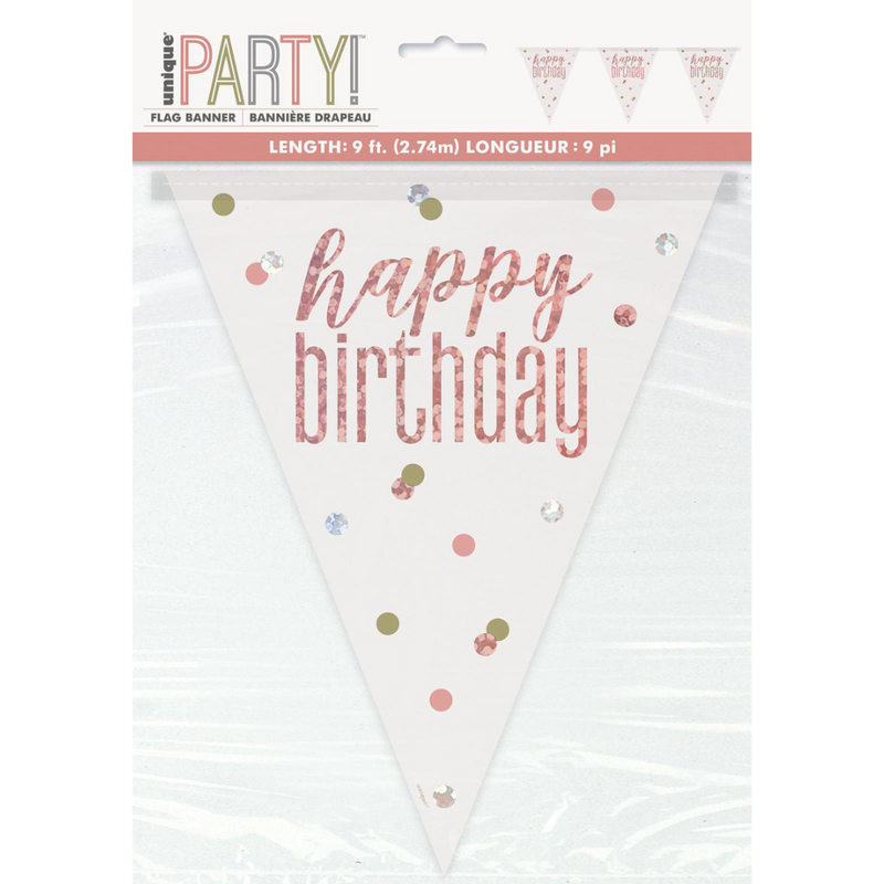 Rose Gold Prismatic Foil Happy Bday Banner 274cm
