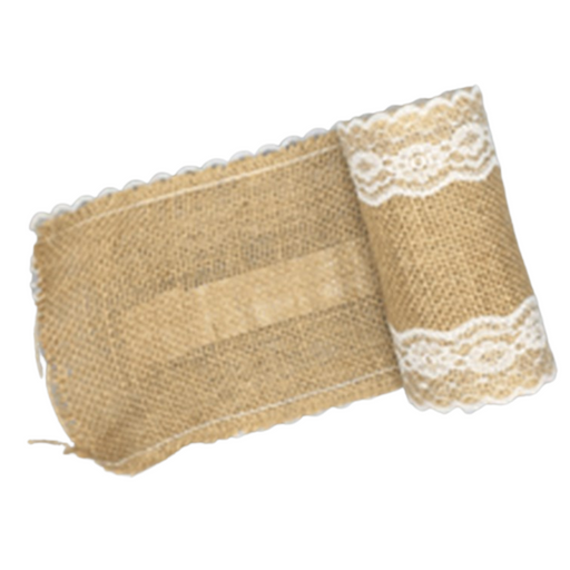 2M Hessian Ribbon with Lace Roll 12cm