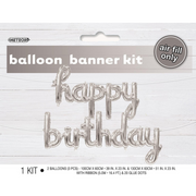 Happy Bday Balloon Banner With Ribbon Silver