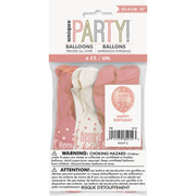 Happy Bday Latex Balloons Rose Gold & White 6x30cm