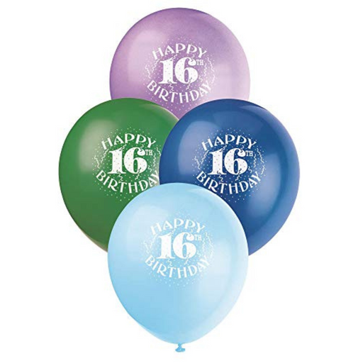Latex Happy 16th Birthday Balloons 30cm 6pk