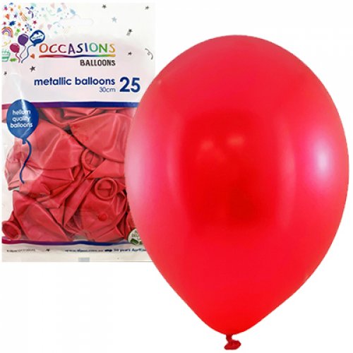 Balloon Mettalic 30Cm 25Pk - Red