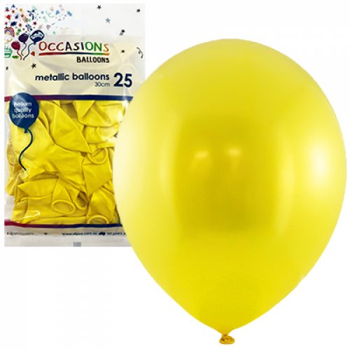 Balloon Mettalic 30Cm 25Pk - Yellow