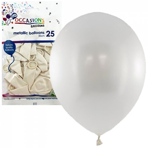 Balloon Mettalic 30Cm 25Pk - White