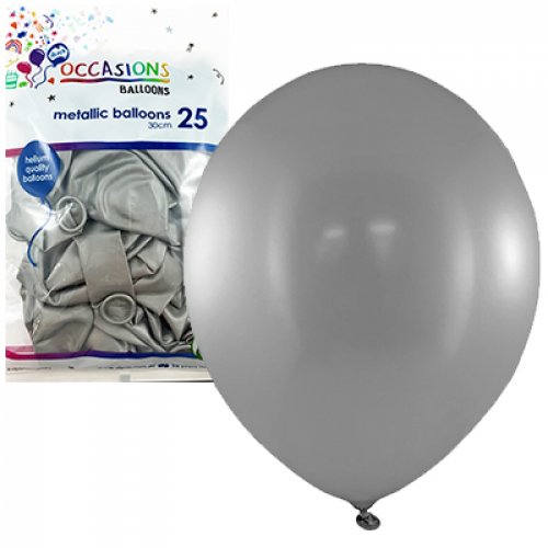 Balloon Mettalic 30Cm 25Pk - Silver