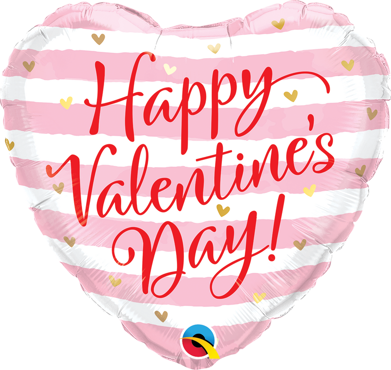 Heart Valentines Pink Stripes Foil Balloon 45cm