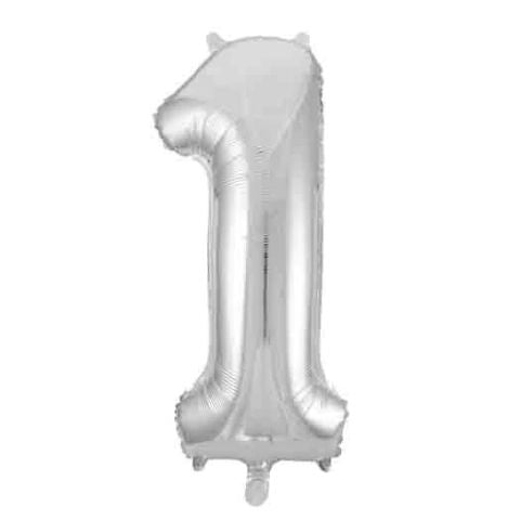 FOIL BALLOON 86cm Silver Number (1)