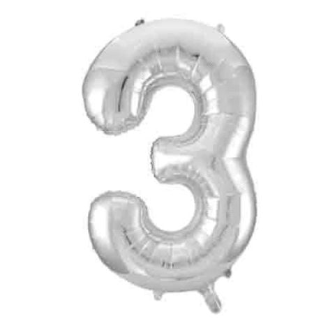 FOIL BALLOON 86cm Silver Number (3)