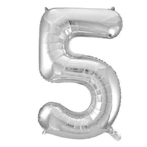 FOIL BALLOON 86cm Silver Number #5