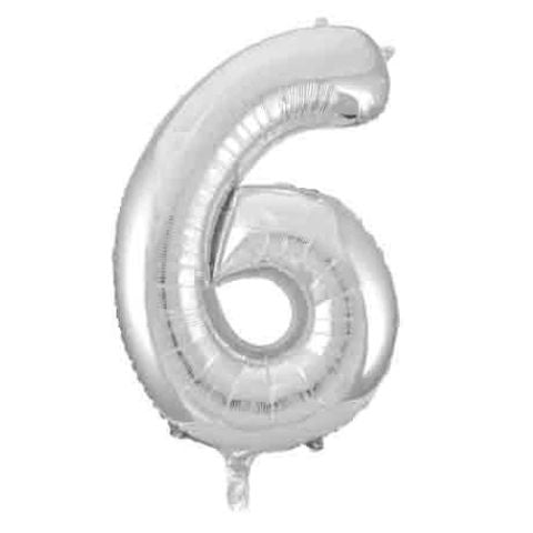 FOIL BALLOON 86cm Silver Number (6)