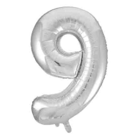 FOIL BALLOON 86cm Silver Number #9
