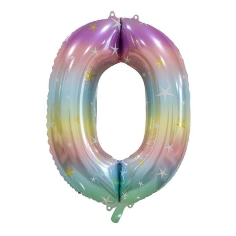 FOIL BALLOON 86cm Pastel Rainbow Number #0