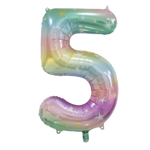 FOIL BALLOON 86cm Pastel Rainbow Number #5