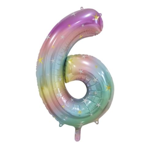 FOIL BALLOON 86cm Pastel Rainbow Number #6