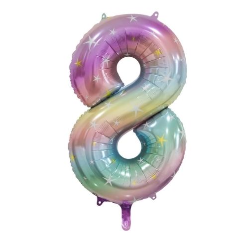 FOIL BALLOON 86cm Pastel Rainbow Number #8