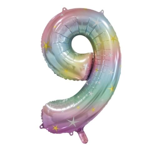 FOIL BALLOON 86cm Pastel Rainbow Number #9