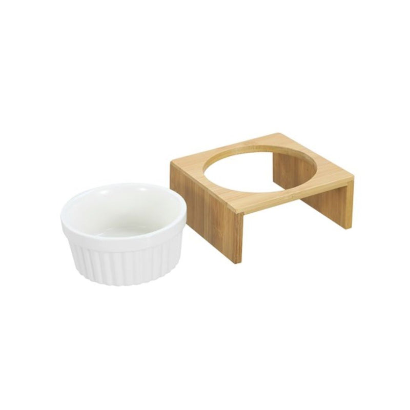 CERAMIC PET CAT BOWL BAMBOO BASE