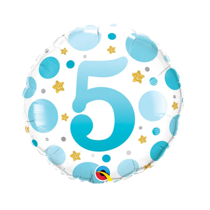 FOIL BALLOON 45CM Birthday AGE 5 BLUE DOTS