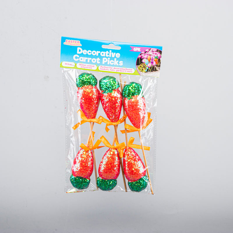 Polystyrene Carrot On Pick With Glitter 9.5cm