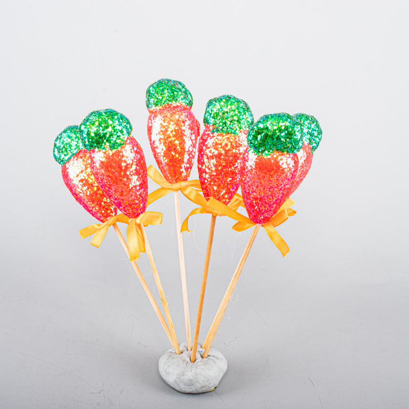 Polystyrene Carrot On Pick With Glitter 9.5cm