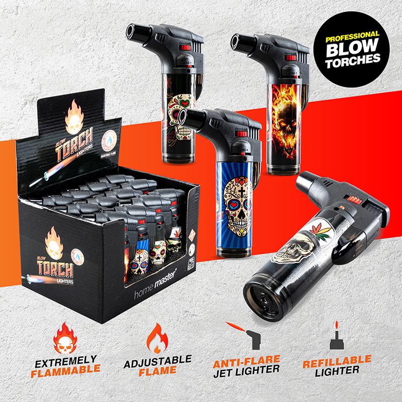 ASH-Lighter Gas Blow Torch Refillable - Skull Designs