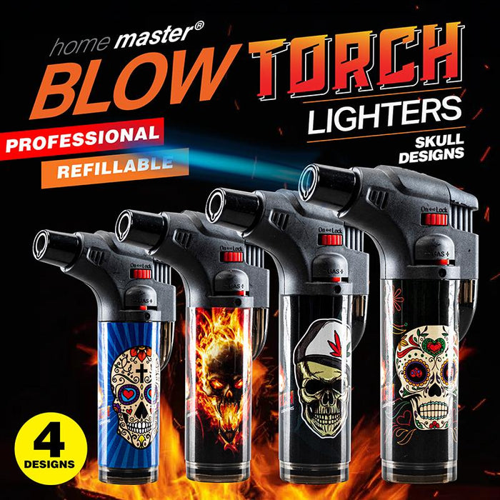 ASH-Lighter Gas Blow Torch Refillable - Skull Designs