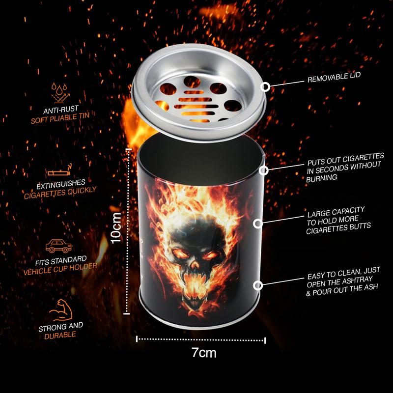 Ashtray Butt Bucket Tin Skull Designs - 7cm x 10cm