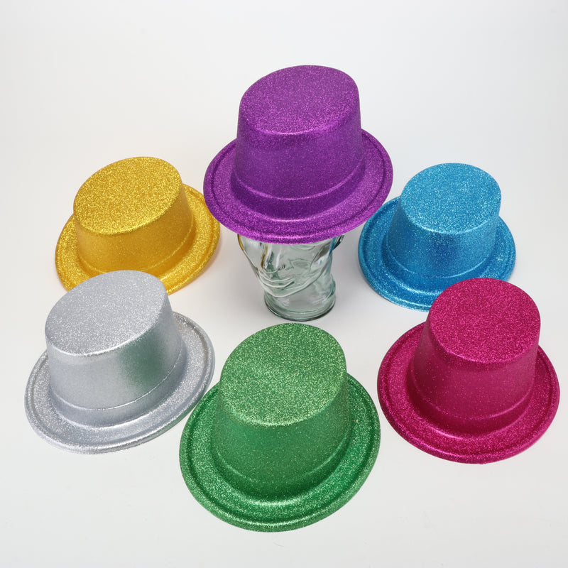 Craft Hat High Top Glitter Covered PVC Childrens 28.5cm x 24cm x 12cm Pink, Purple, Light Blue, Green, Yellow & Silver