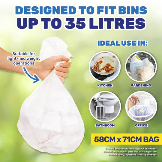Bin Liner Tidy Garbage Bag 35L 20pk Large White