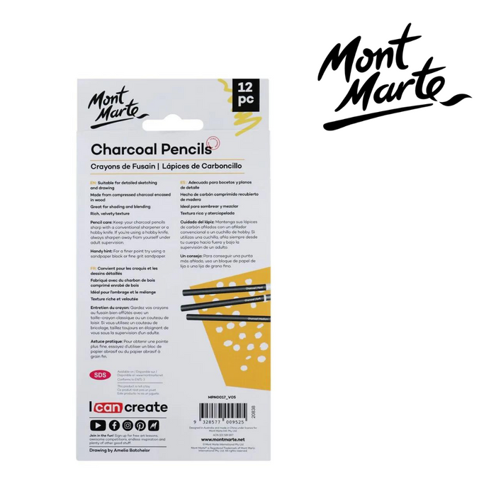 Mont Marte Charcoal Pencils 12pc