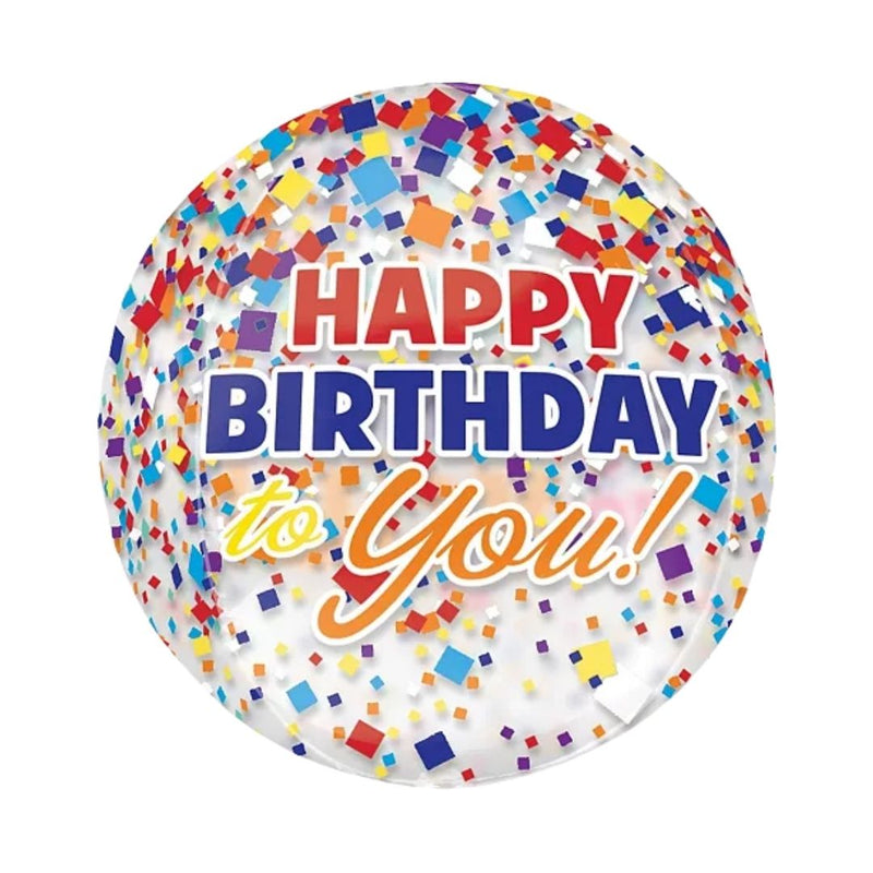 Orbz Balloon XL Happy Birthday Confetti Clear 38cm