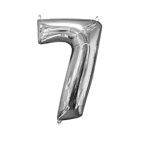 Foil Balloon 66cm Mid-Size Silver Numeral 7