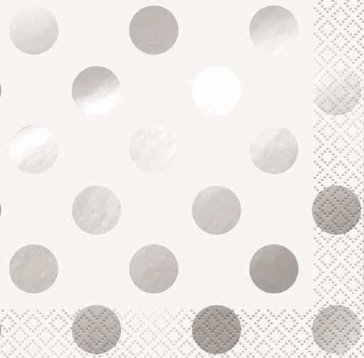 Foil Stamped Dots Napkins Silver 2ply 16pk