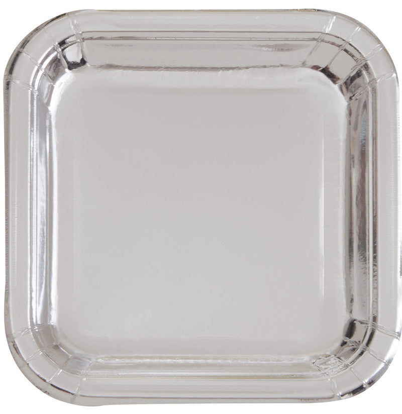 Foil Square Paper Plates Silver 8x18cm
