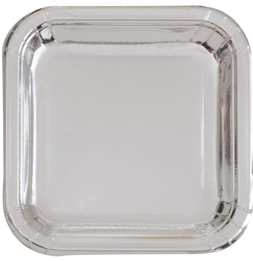 Foil Square Paper Plates Silver 8x18cm