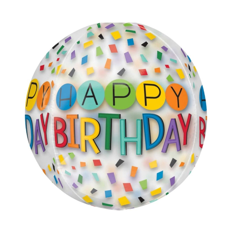 Orbz Balloon XL Happy Birthday Rainbow Clear 38cm