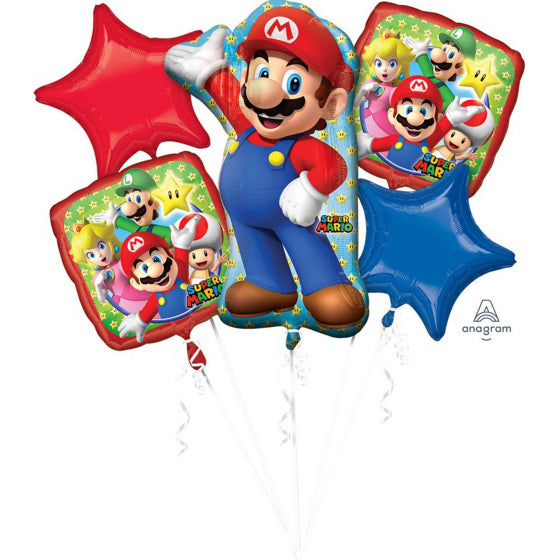 Foil Balloon Bouquet 5pc Super Mario Brothers P76