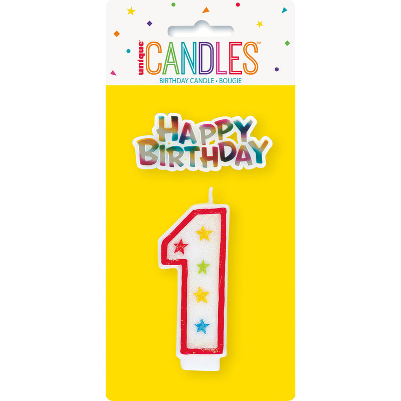 Numeral Candle With Happy Birthday Cake Topper - 1