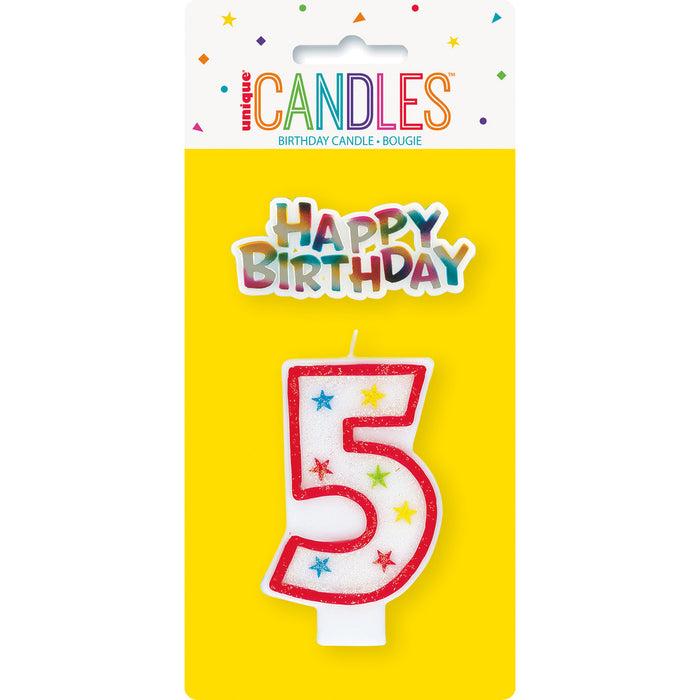 Numeral Candle With Happy Birthday Cake Topper - 5