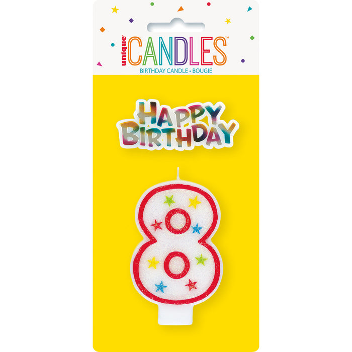 Numeral Candle With Happy Birthday Cake Topper - 8