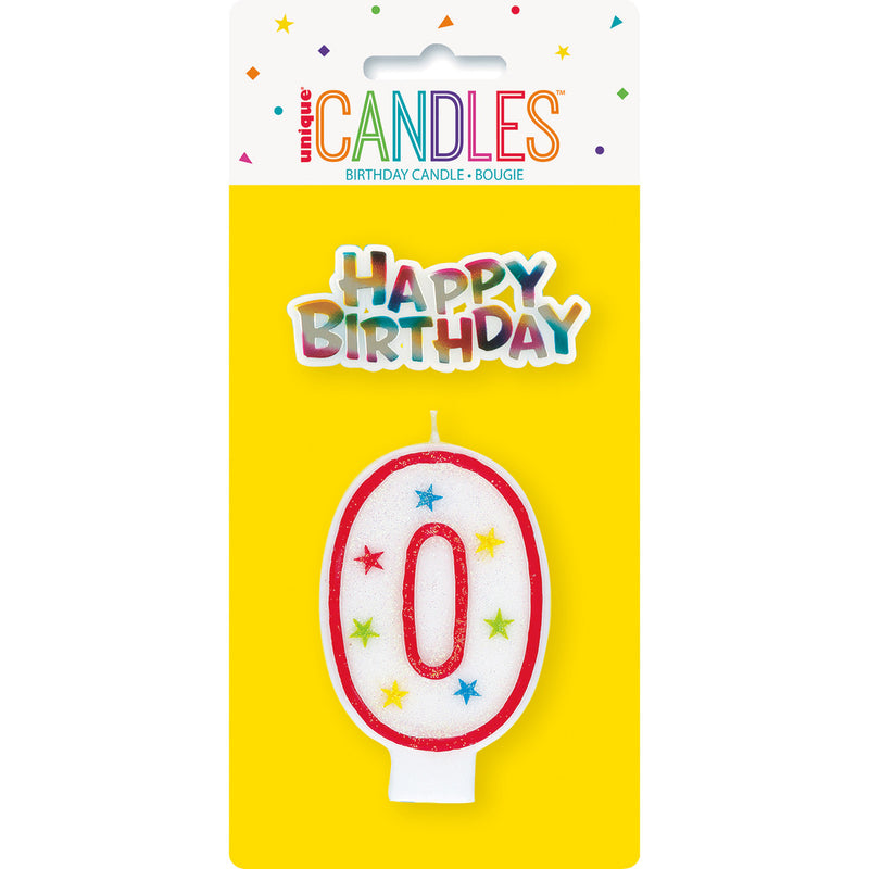 Numeral Candle With Happy Birthday Cake Topper - 0