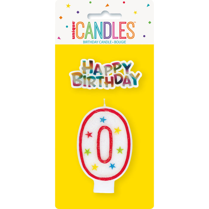 Numeral Candle With Happy Birthday Cake Topper - 0