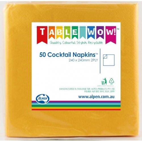 Cocktail Napkin Yellow 24x24cm 2ply