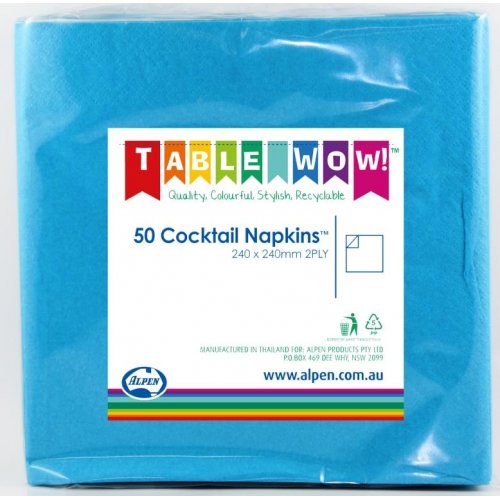 Cocktail Napkin Azure Blue 24x24cm 2ply