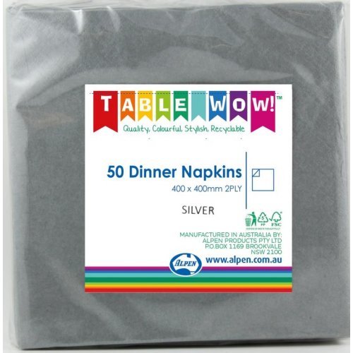 Dinner Napkin Silver 40x40cm 2ply 50pk