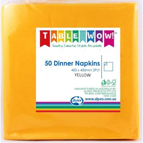 Dinner Napkin Yellow 40x40cm 2ply 50pk