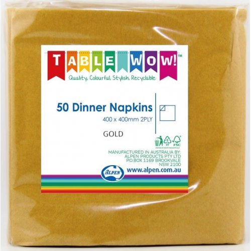 Dinner Napkin Gold 40x40cm 2ply 50pk